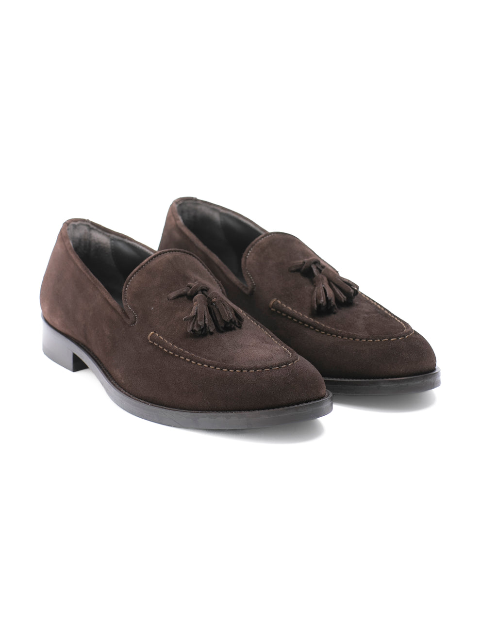 Mocassino con nappine in camoscio caffè