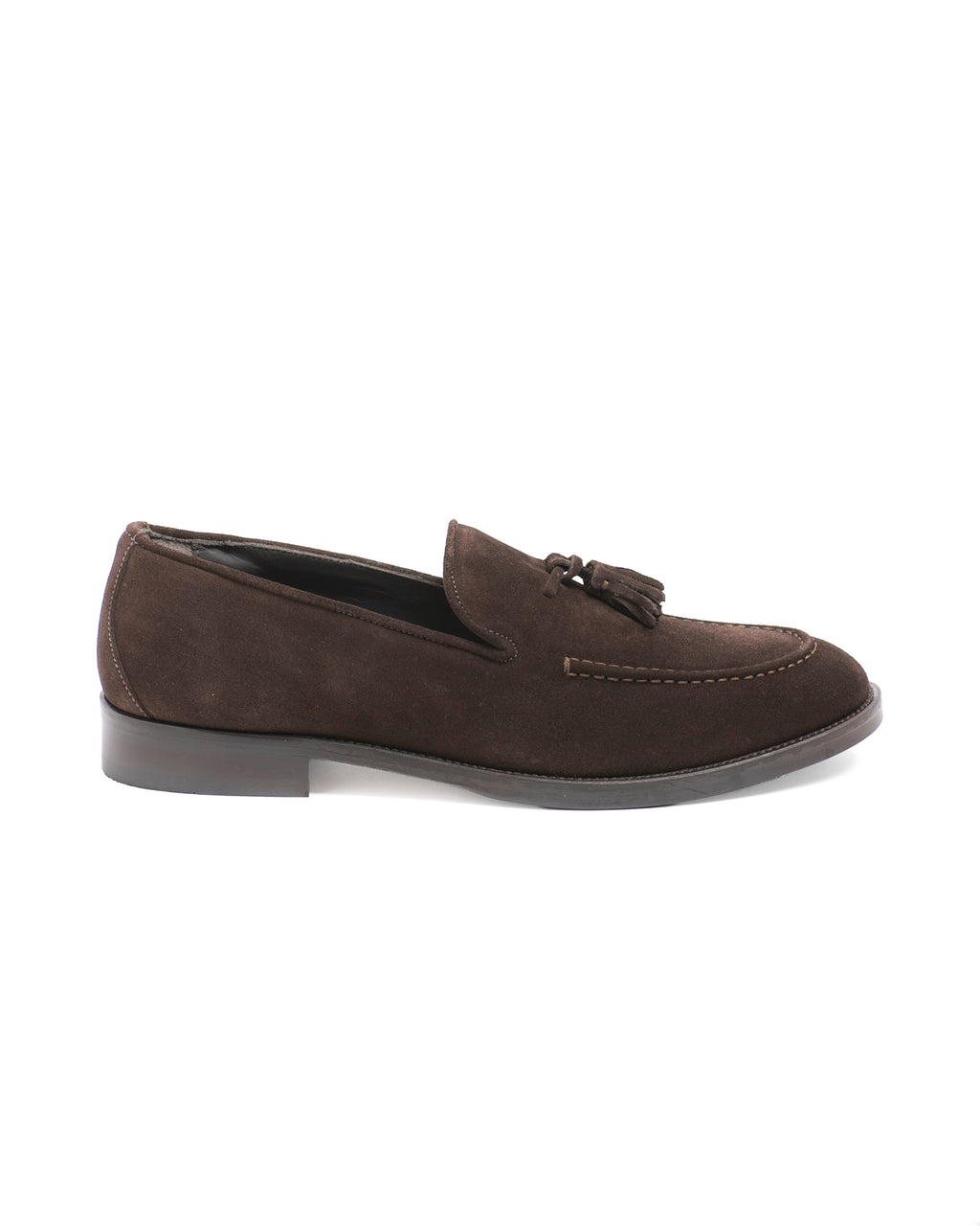Mocassino con nappine in camoscio caffè