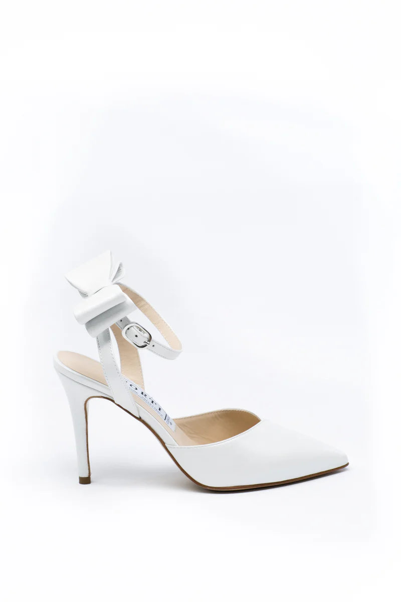Slingback Sposa con fiocco perlato bianco
