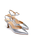 Slingback in nappa laminata argento con cinturino alla caviglia
