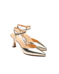 Slingback in nappa laminata platino con cinturino alla caviglia