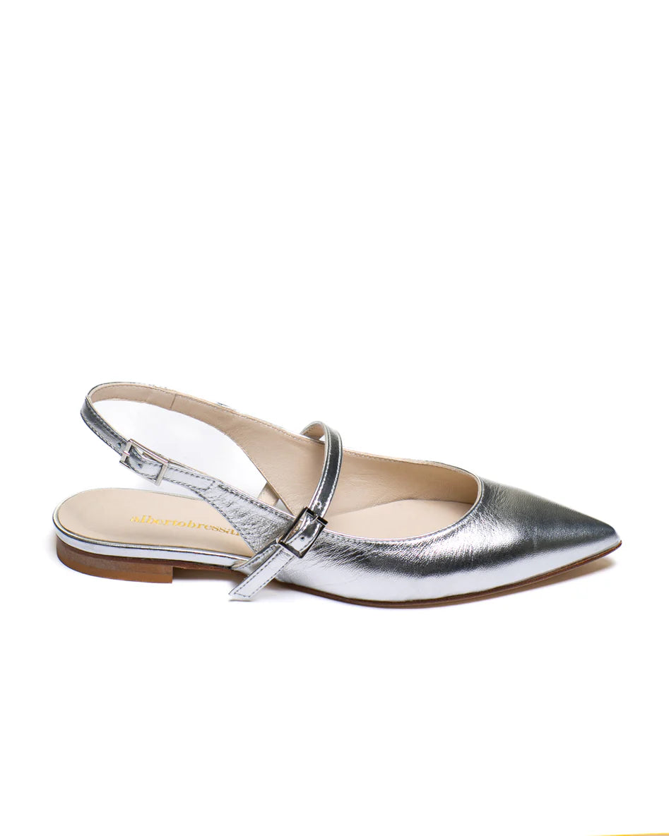 Slingback laminata argento con fibbietta